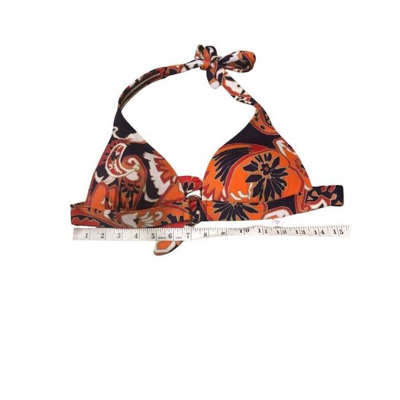 Victorias Secret bikini top orange background with navy blue and white colors wi - Picture 5 of 6